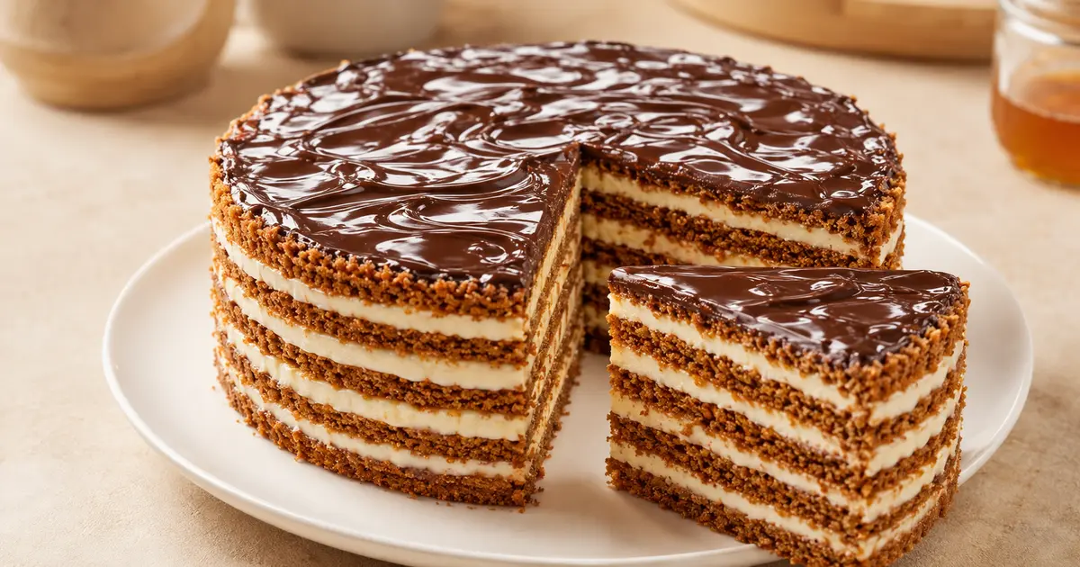 No-bake honey cake with ice cream cream filling
